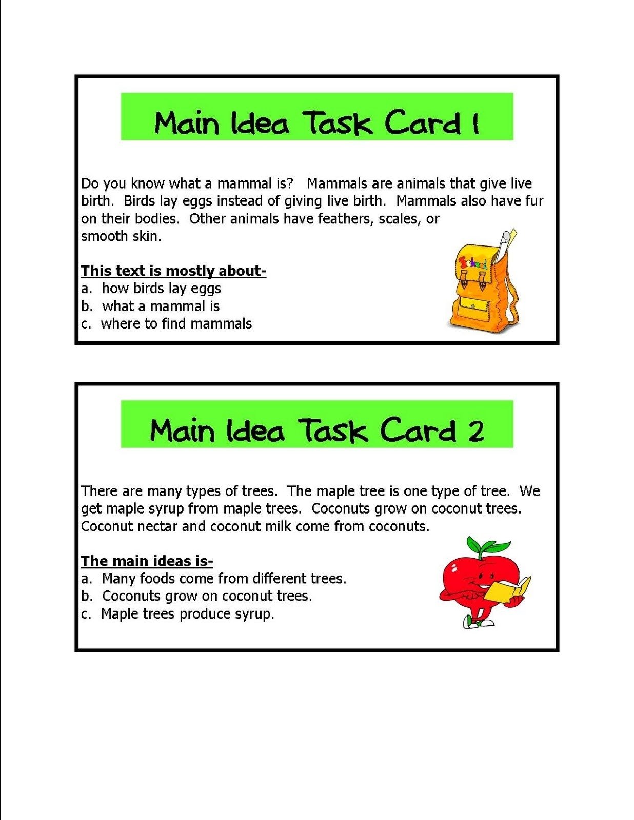 Main Idea 2nd Grade Worksheet