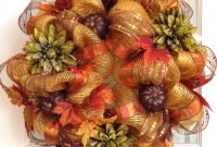 deco mesh fall wreath gold copper brown dahlias glitter pumpkins