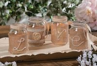 diy-wedding centerpieces, using pearls, burlap, ribbon and mason