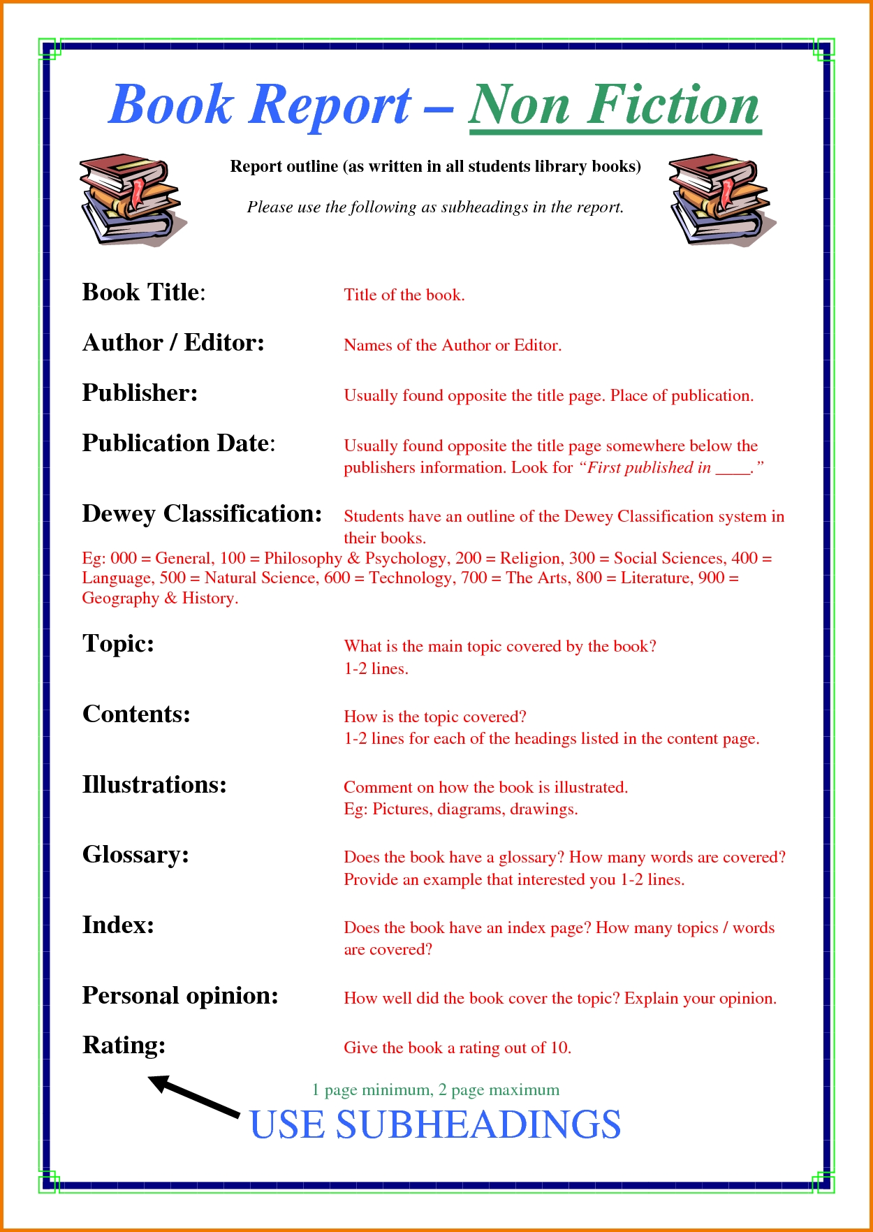 non fiction book report template middle school