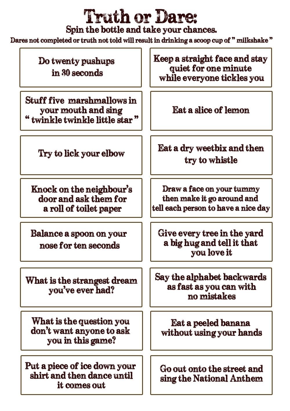 Fun Teen Truth Or Dare Printable Game Cards You No Longer Have To 1 