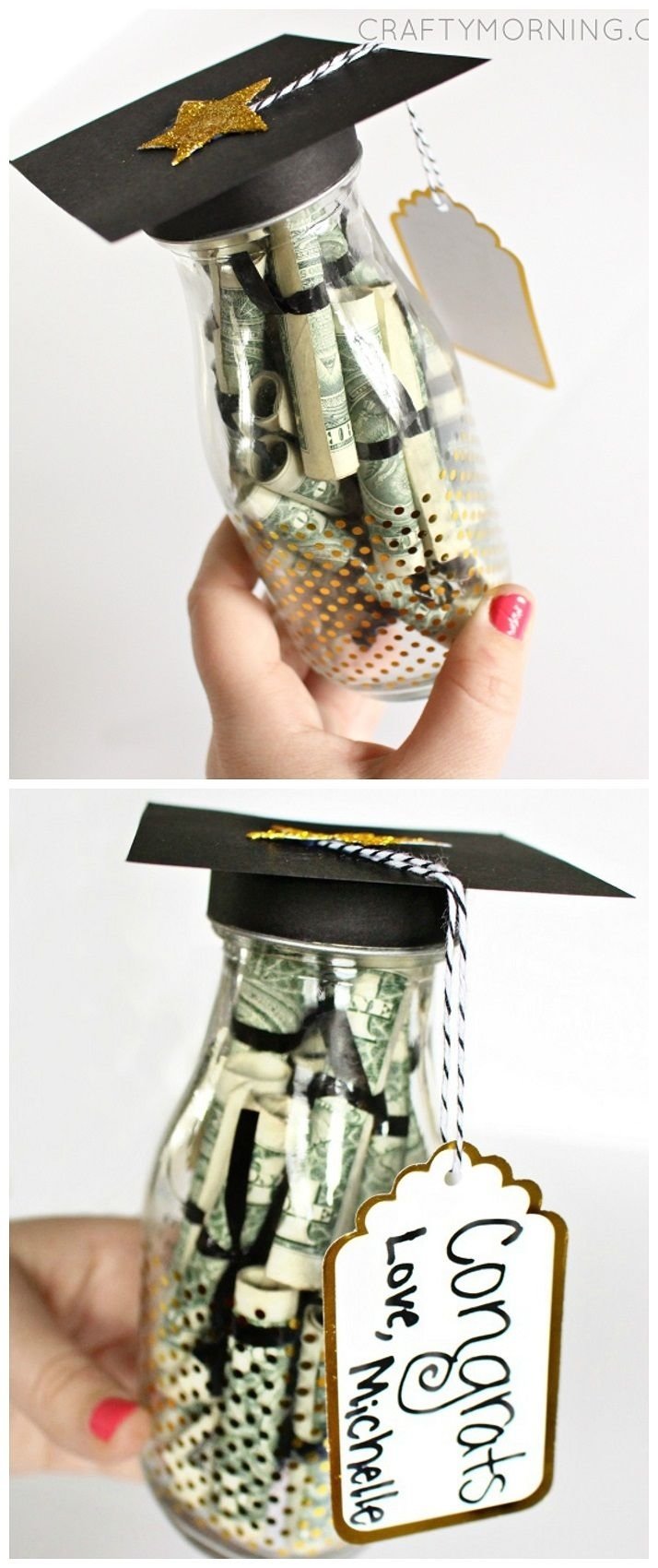 Graduation Glass Bottle Gift Dollar Bill Diplomas Perfect For 19 