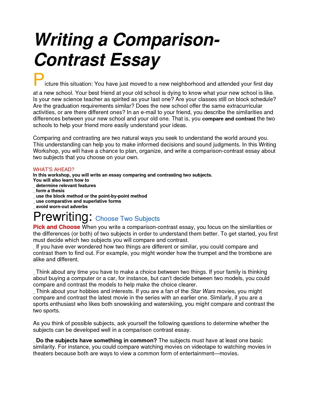 10 Amazing Ideas For Compare And Contrast Essays 2024