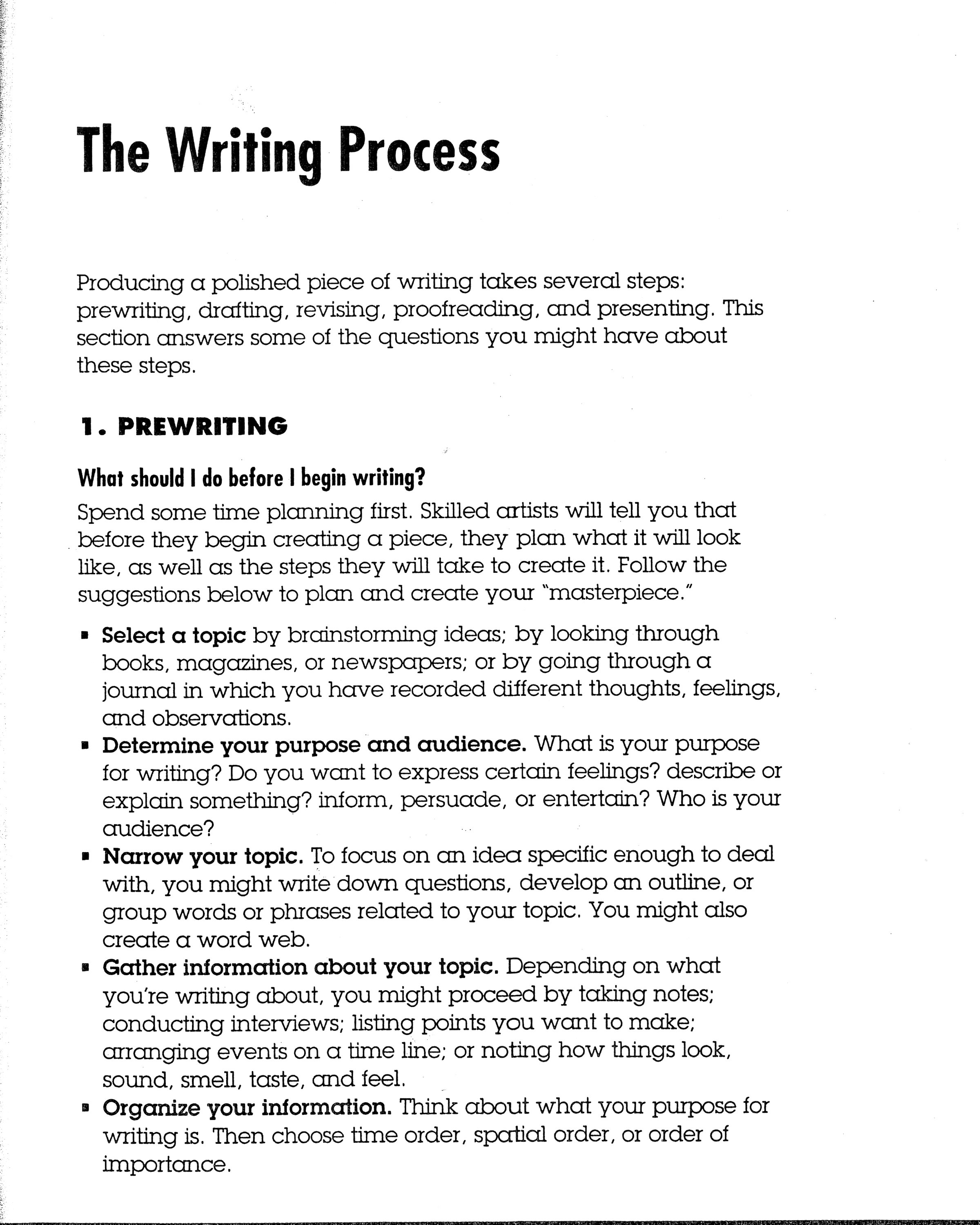 writing process essay format