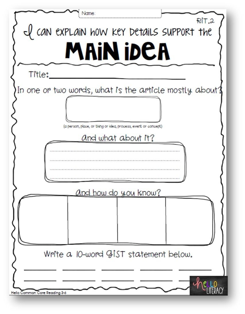 Worksheets On Main Idea And Supporting Details