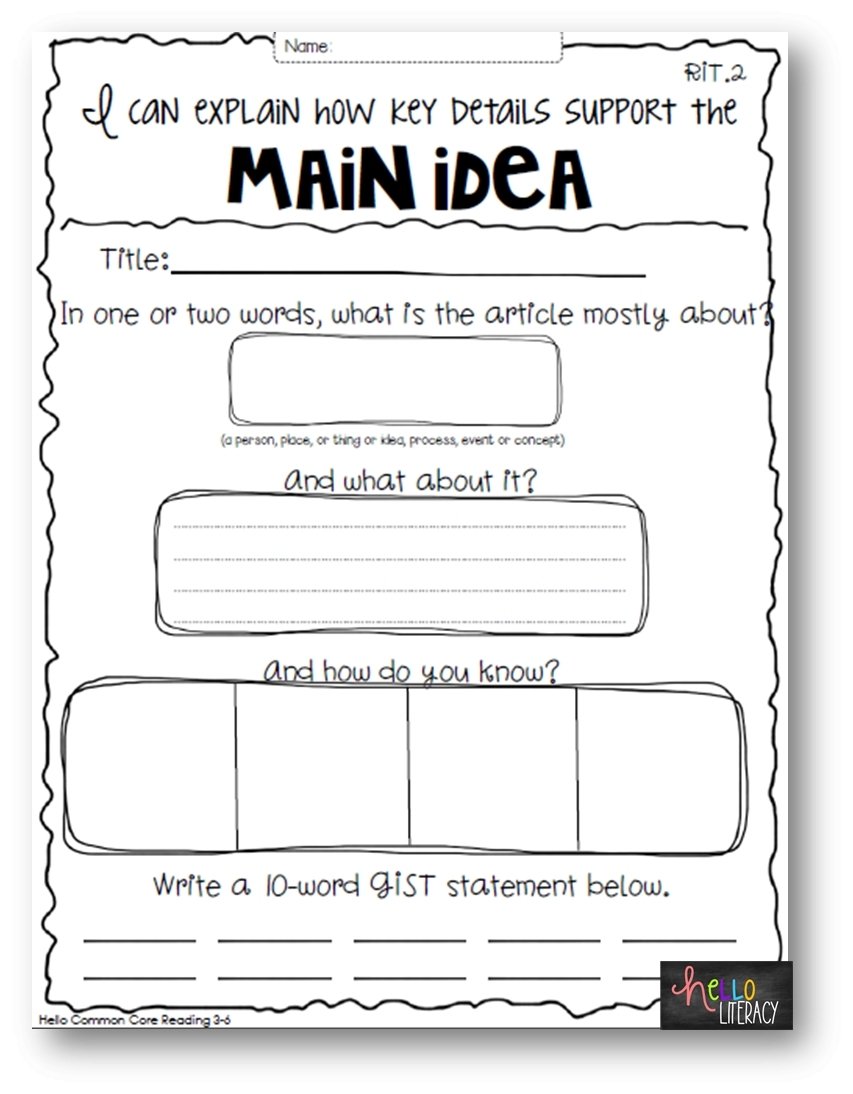 Main Idea And Detail Printable Second Grade