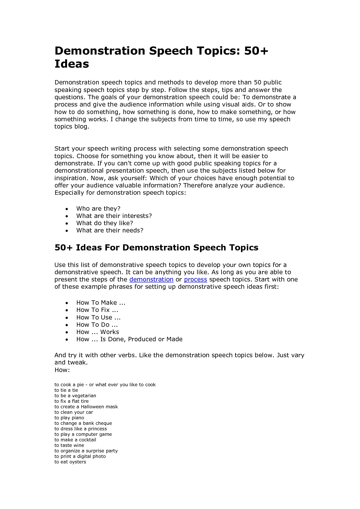 good demonstration speech topics for college students