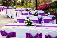 purple and white wedding ideas table with four level tray for cup