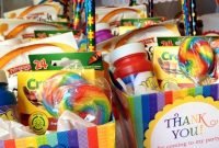 rainbow birthday party favors (crayons, bubbles, rainbow goldfish