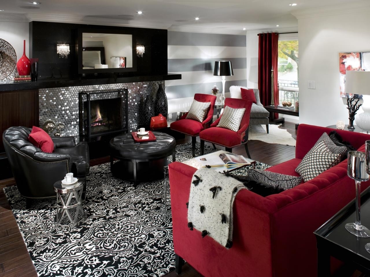 Red Black White Silver Living Room