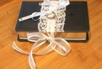 ring bearer bible white vintage lace, grey &amp; silver. wedding ring