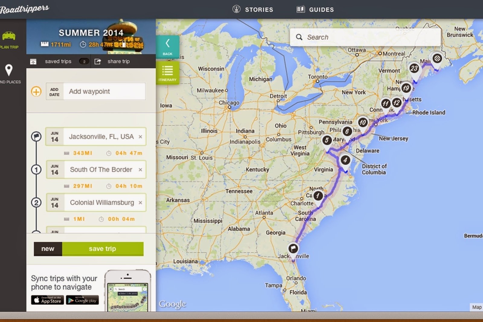 Road Trip Stops Map