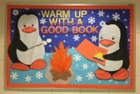 winter school library bulletin board warm up with a good book